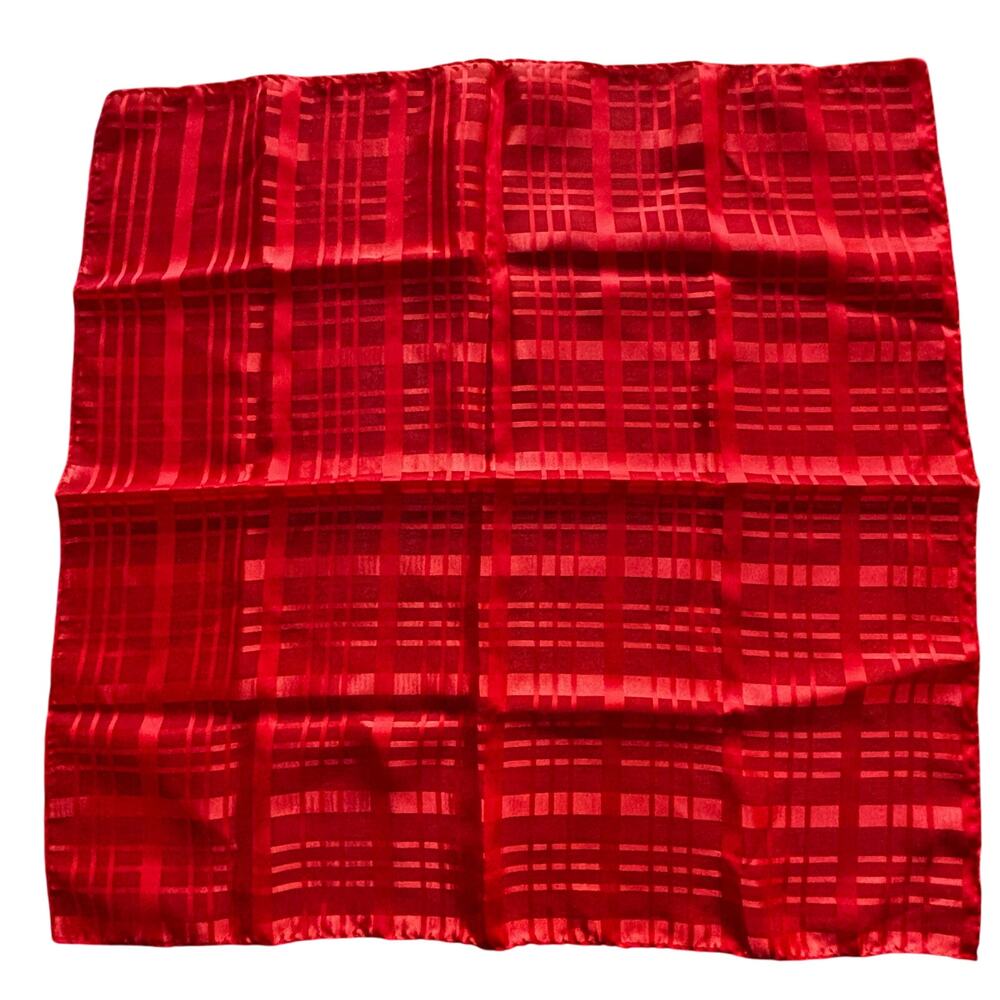 Silky red plaid burnout scarf neckerchief square Morsly New York made in Japan